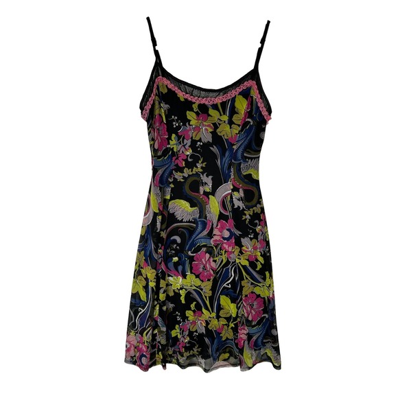 Betsey Johnson Dresses & Skirts - Vintage Y2K Betsey Johnson Frankly Dragon Floral Mesh Slip Dress Lace Goth Med *